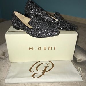 M. GEMI Gunmetal Glitter “Petalo” Loafers
